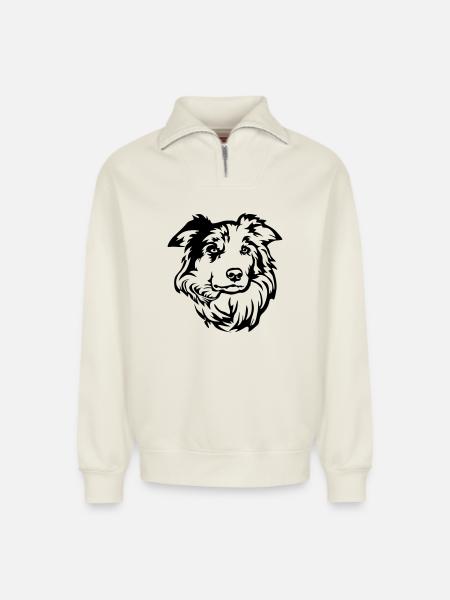 Border Collie Head - Relaxed Unisex Organic Half Zip Sweatshirt – by SPREAD - off white
