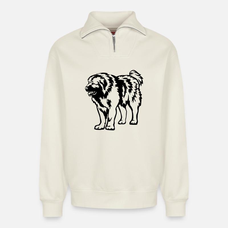 Kaukasischer Owtscharka - Relaxed Unisex Organic Half Zip Sweatshirt – von SPREAD - Naturweiß