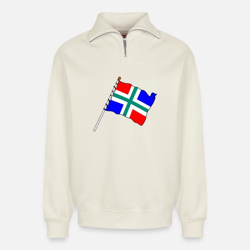 Flagge Provinz Groningen - Relaxed Unisex Organic Half Zip Sweatshirt – von SPREAD - Naturweiß