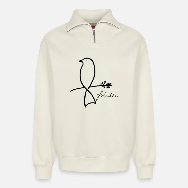 Paix - Sweat unisexe décontracté en coton biologique à demi-zip – de SPREAD - blanc cassé