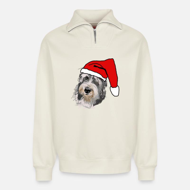 Bearded Collie - Relaxed Unisex Organic Half Zip Sweatshirt – von SPREAD - Naturweiß