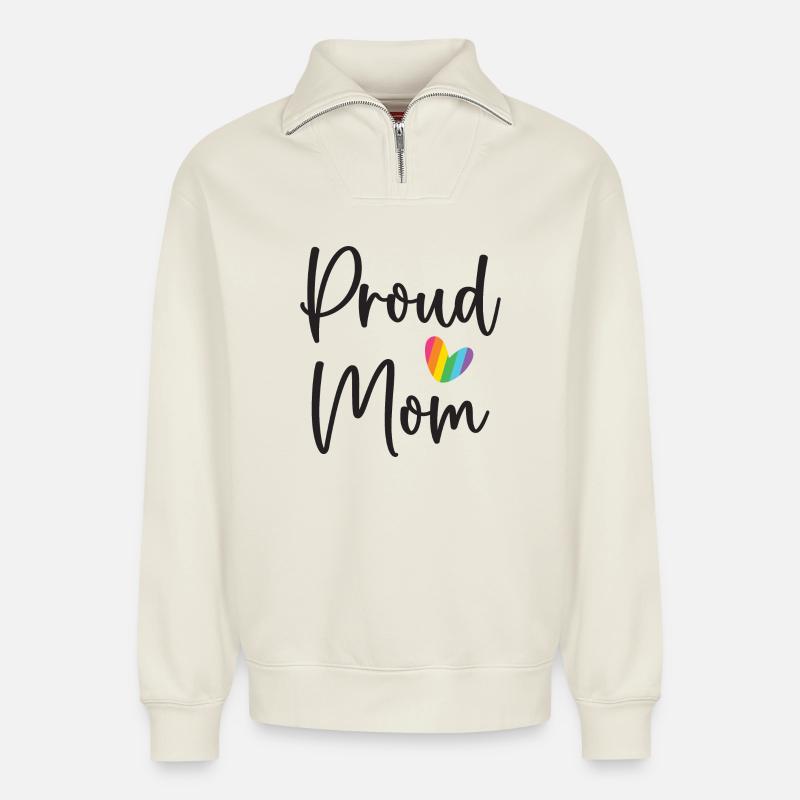 Stolze Mama - Relaxed Unisex Organic Half Zip Sweatshirt – von SPREAD - Naturweiß