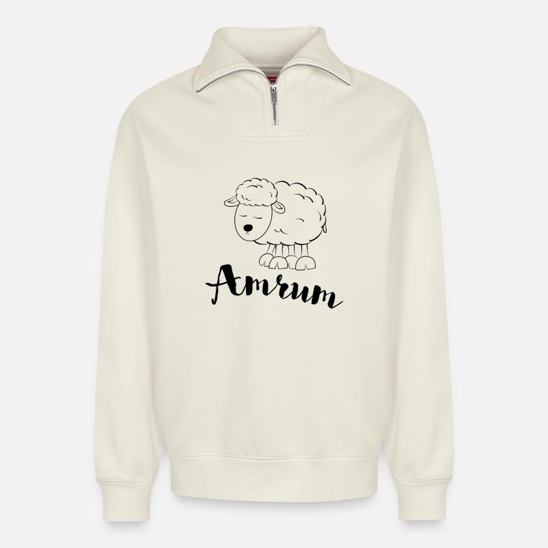 Mouton Amrum - Sweat unisexe décontracté en coton biologique à demi-zip – de SPREAD - blanc cassé