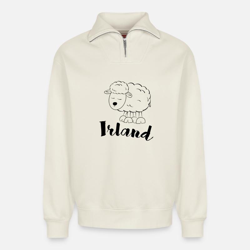 Irland Schaf - Relaxed Unisex Organic Half Zip Sweatshirt – von SPREAD - Naturweiß