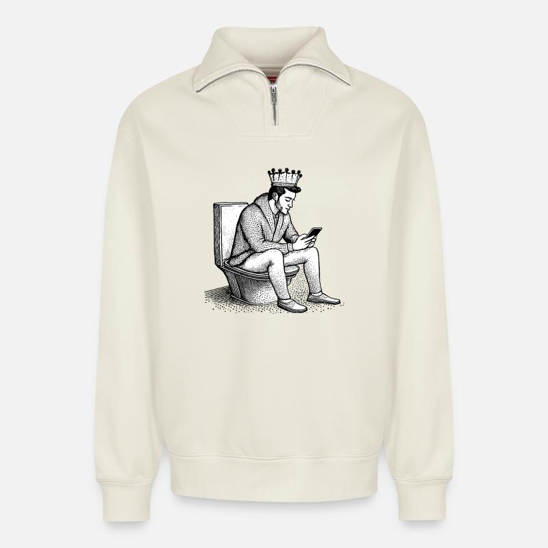 Sur le mobile - Sweat unisexe décontracté en coton biologique à demi-zip – de SPREAD - blanc cassé