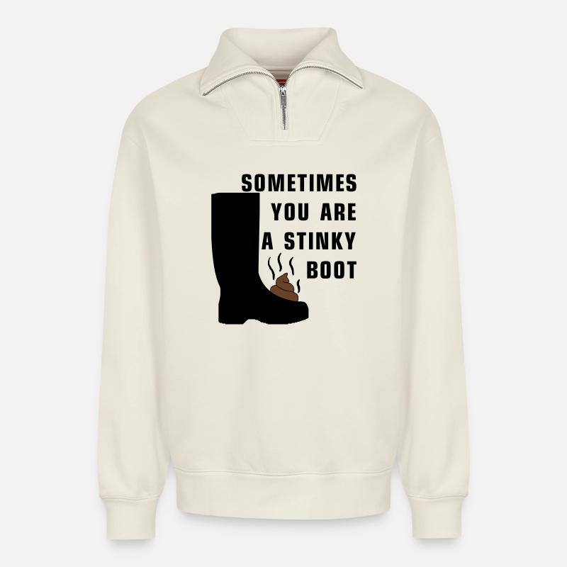 Sometimes you are a stinky boot - Relaxed Unisex Organic Half Zip Sweatshirt – von SPREAD - Naturweiß
