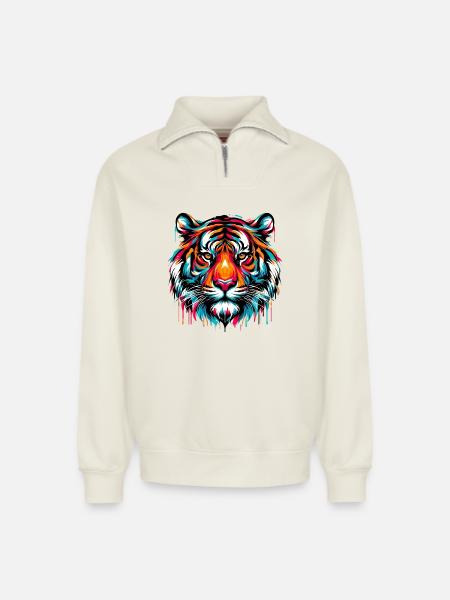 Tiger - Relaxed Unisex Organic Half Zip Sweatshirt – by SPREAD - off white