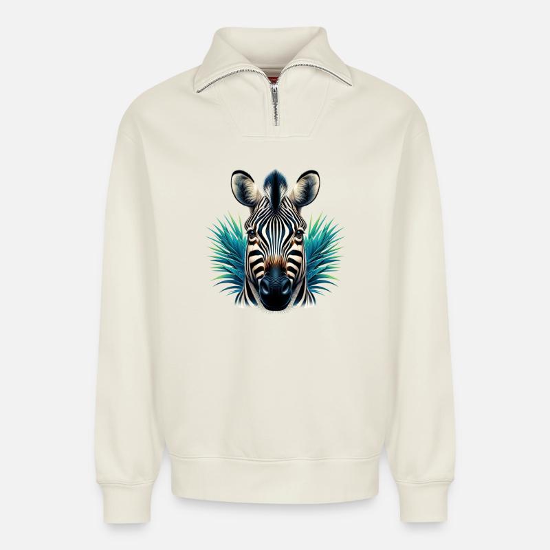 Zebra - Relaxed Unisex Organic Half Zip Sweatshirt – von SPREAD - Naturweiß