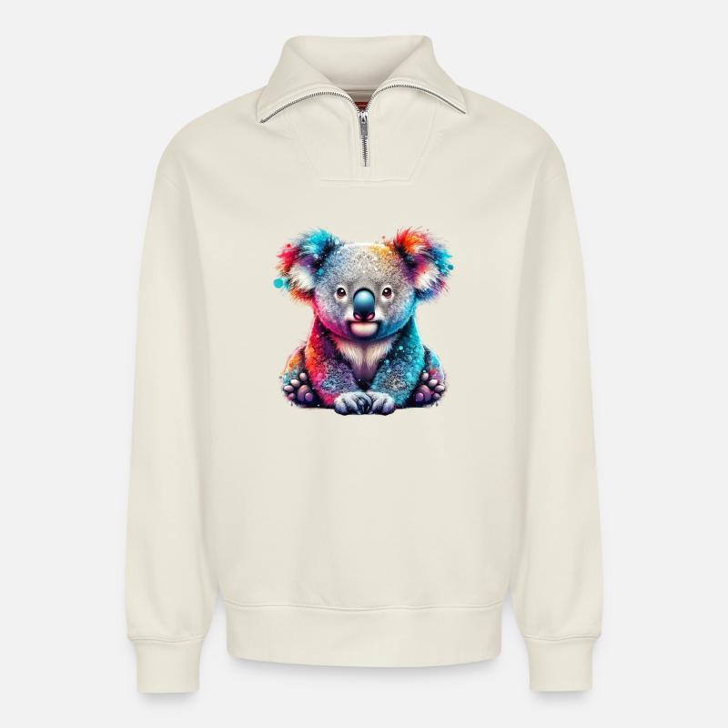 Koala - Relaxed Unisex Organic Half Zip Sweatshirt – von SPREAD - Naturweiß