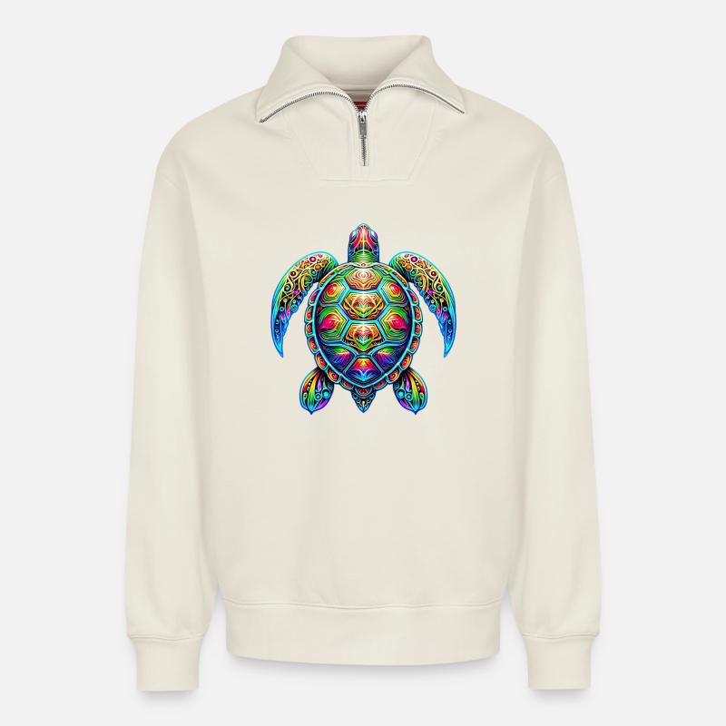 Turtle - Relaxed Unisex Organic Half Zip Sweatshirt – by SPREAD - off white