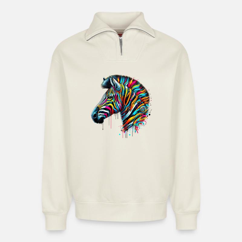 Zebra - Relaxed Unisex Organic Half Zip Sweatshirt – von SPREAD - Naturweiß