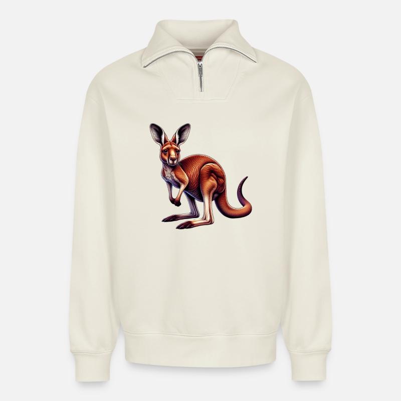 Kangaroo - Relaxed Unisex Organic Half Zip Sweatshirt – by SPREAD - off white
