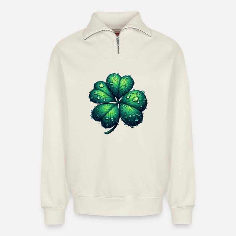 Vierblättriges Kleeblatt - Relaxed Unisex Organic Half Zip Sweatshirt – von SPREAD - Naturweiß