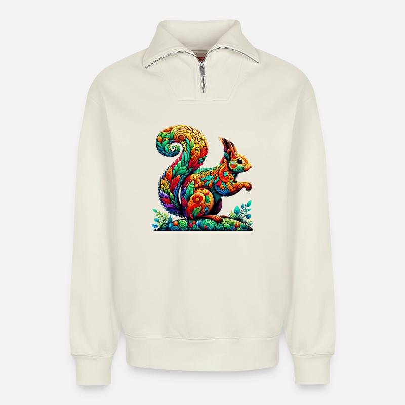 Squirrel - Relaxed Unisex Organic Half Zip Sweatshirt – by SPREAD - off white
