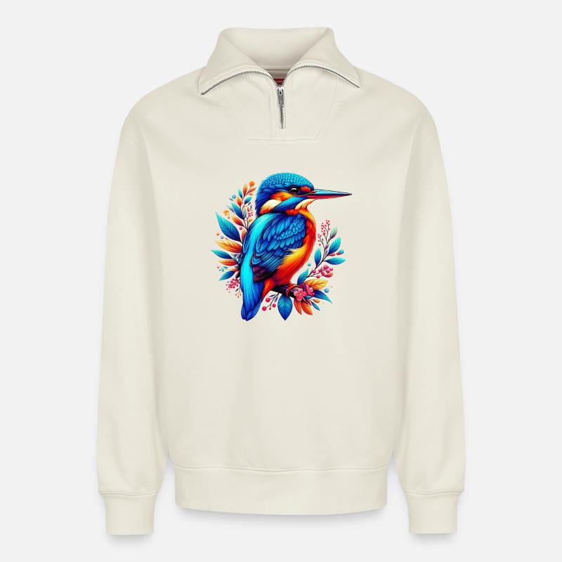 Eisvogel - Relaxed Unisex Organic Half Zip Sweatshirt – von SPREAD - Naturweiß