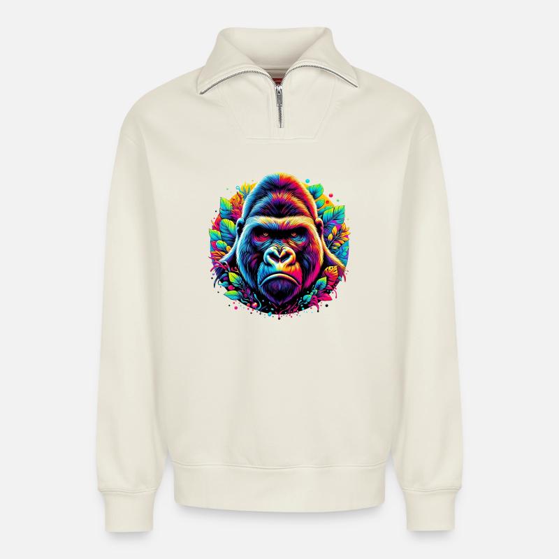 Gorilla - Relaxed Unisex Organic Half Zip Sweatshirt – von SPREAD - Naturweiß