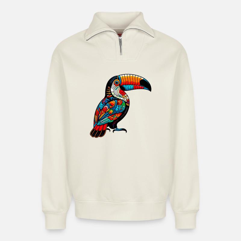 Tukan - Relaxed Unisex Organic Half Zip Sweatshirt – von SPREAD - Naturweiß