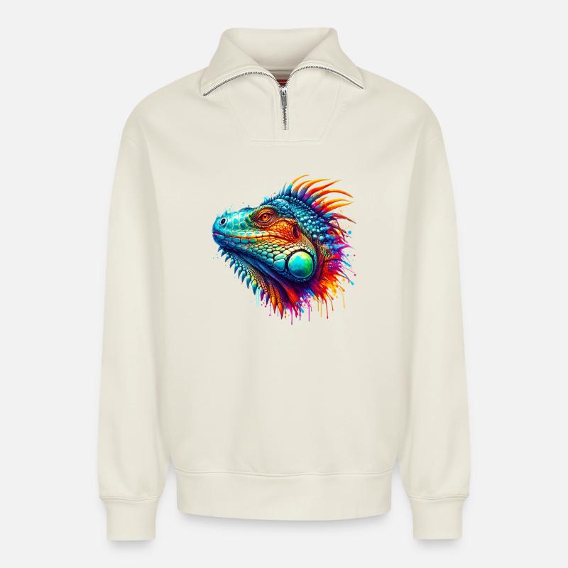 Leguan - Relaxed Unisex Organic Half Zip Sweatshirt – von SPREAD - Naturweiß