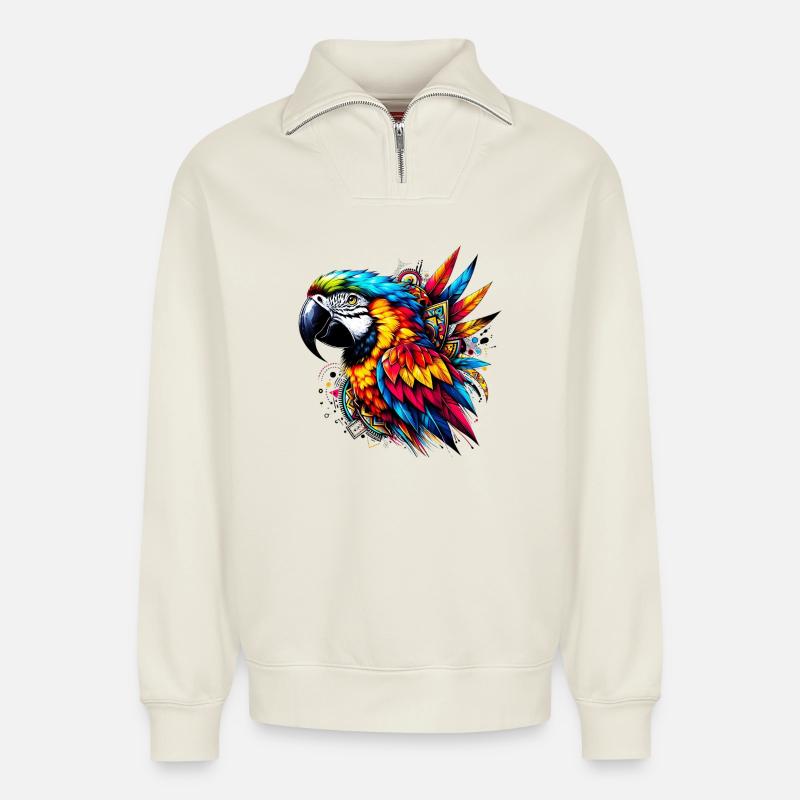 Parrot - Relaxed Unisex Organic Half Zip Sweatshirt – by SPREAD - off white