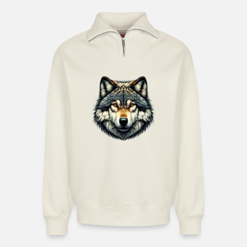 Wolf - Relaxed Unisex Organic Half Zip Sweatshirt – von SPREAD - Naturweiß