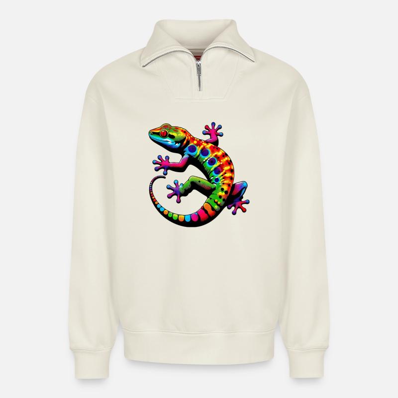 Gecko - Sweat unisexe décontracté en coton biologique à demi-zip – de SPREAD - blanc cassé