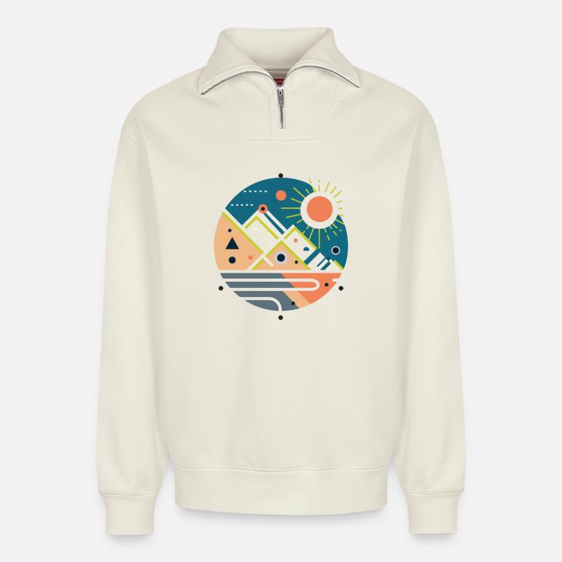 Gebirge - Relaxed Unisex Organic Half Zip Sweatshirt – von SPREAD - Naturweiß