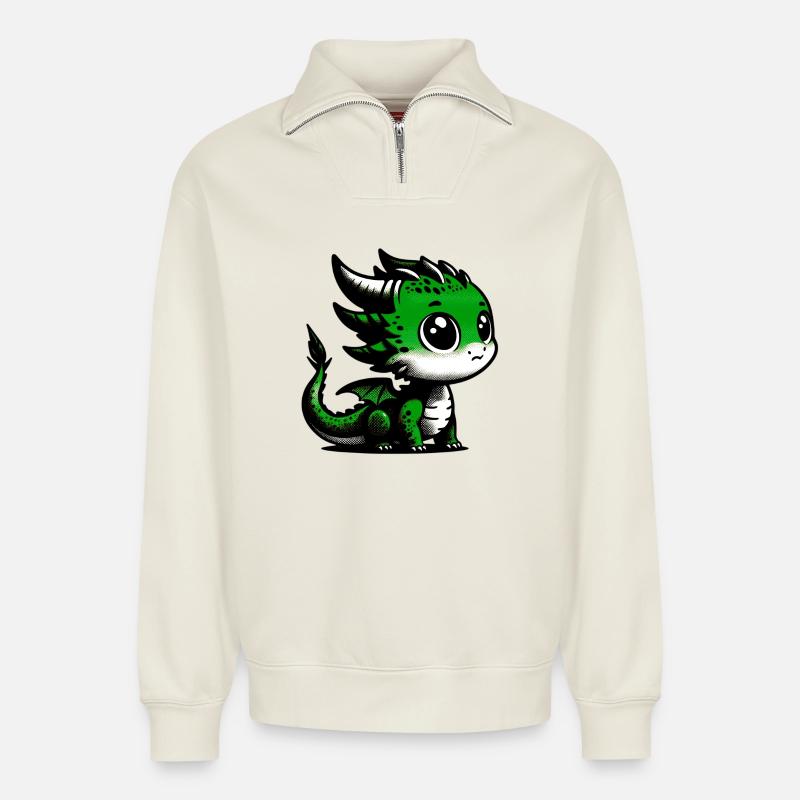 Dragon - Sweat unisexe décontracté en coton biologique à demi-zip – de SPREAD - blanc cassé