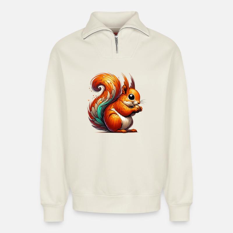 Écureuil - Sweat unisexe décontracté en coton biologique à demi-zip – de SPREAD - blanc cassé