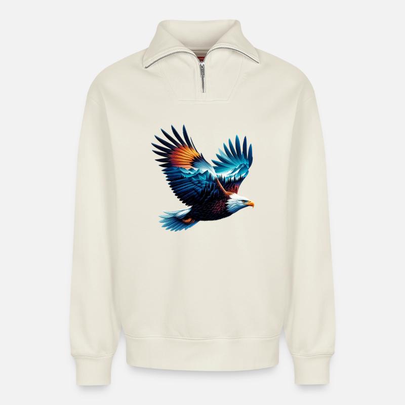 Eagle - Relaxed Unisex Organic Half Zip Sweatshirt – by SPREAD - off white