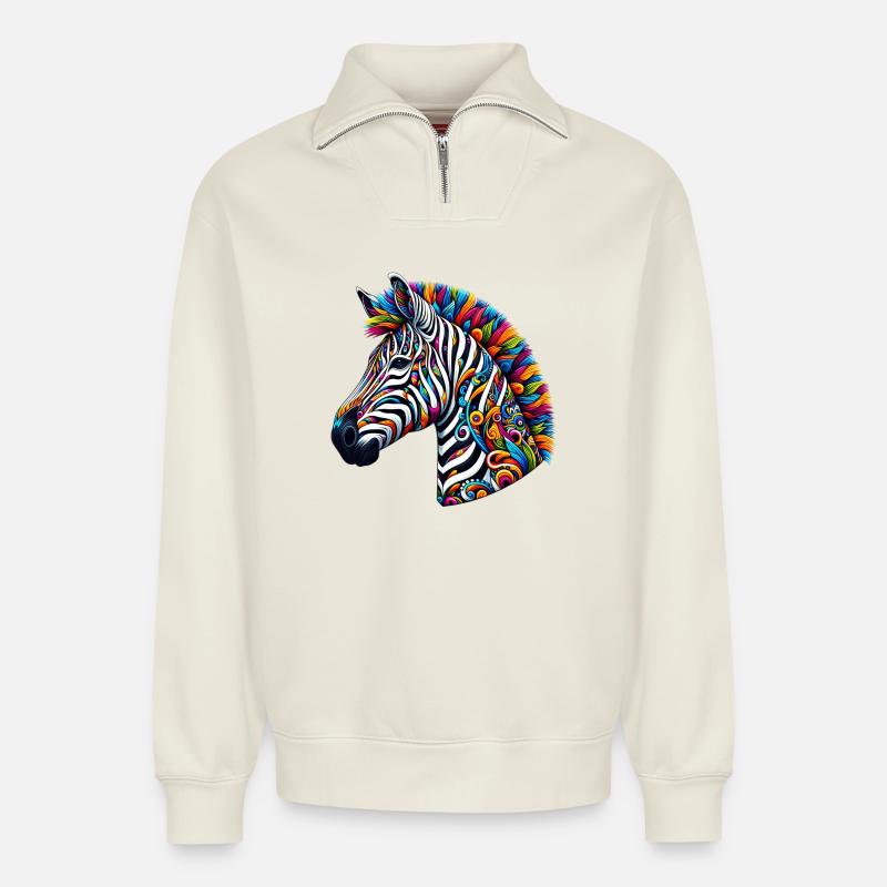 Zebra - Relaxed Unisex Organic Half Zip Sweatshirt – by SPREAD - off white