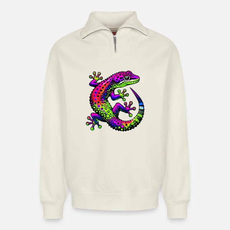 Gecko - Relaxed Unisex Organic Half Zip Sweatshirt – by SPREAD - off white