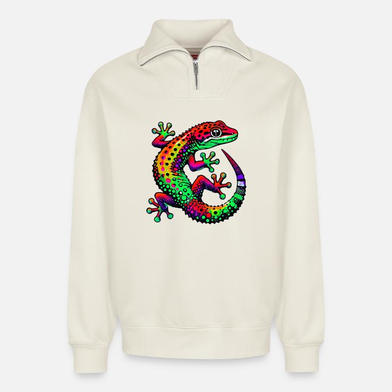 Gecko - Relaxed Unisex Organic Half Zip Sweatshirt – von SPREAD - Naturweiß