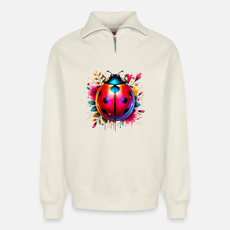 Marienkäfer - Relaxed Unisex Organic Half Zip Sweatshirt – von SPREAD - Naturweiß