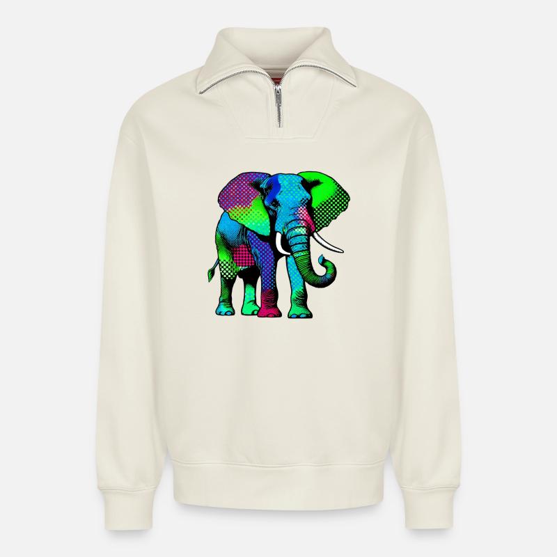Elefant - Relaxed Unisex Organic Half Zip Sweatshirt – von SPREAD - Naturweiß