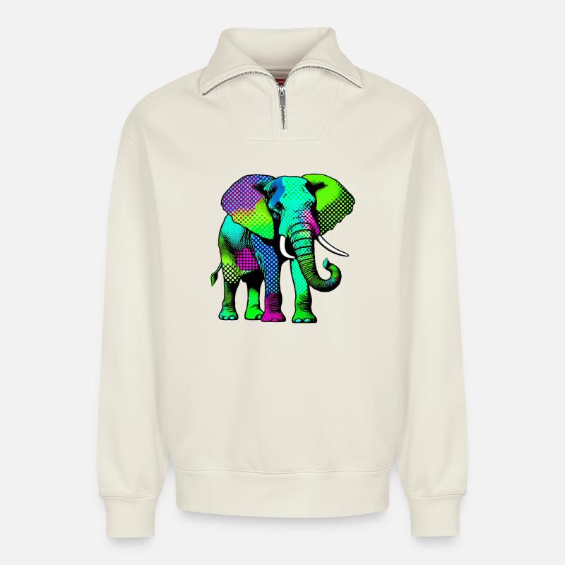 Elefant - Relaxed Unisex Organic Half Zip Sweatshirt – von SPREAD - Naturweiß