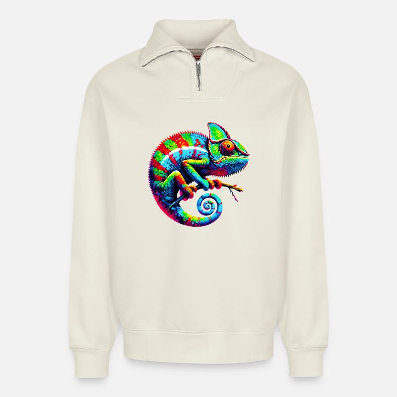 Chamäleon - Relaxed Unisex Organic Half Zip Sweatshirt – von SPREAD - Naturweiß