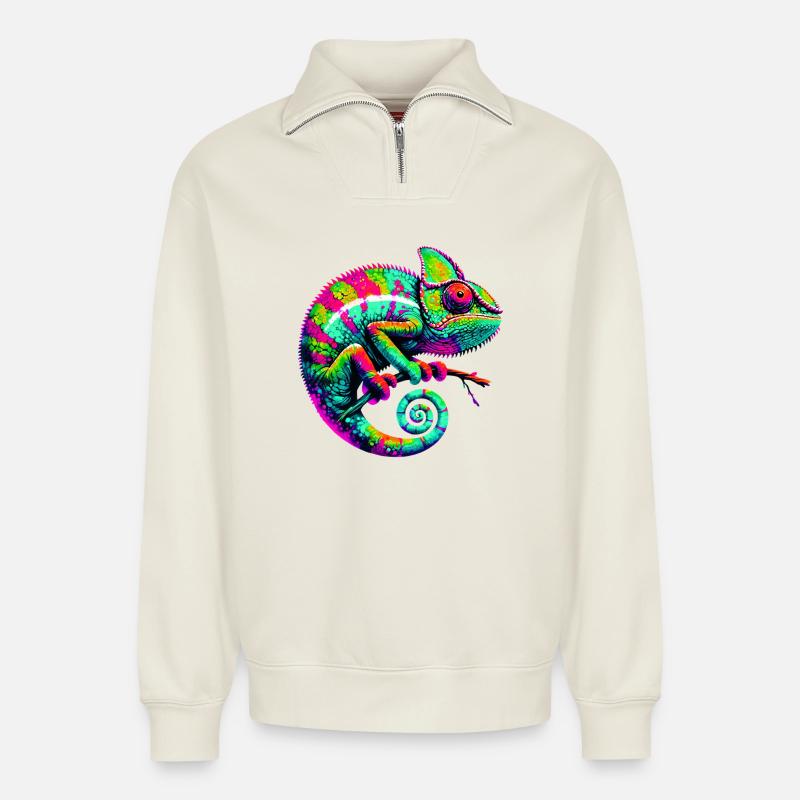 Caméléon - Sweat unisexe décontracté en coton biologique à demi-zip – de SPREAD - blanc cassé