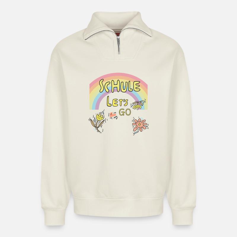 School enrollment - Relaxed Unisex Organic Half Zip Sweatshirt – by SPREAD - off white