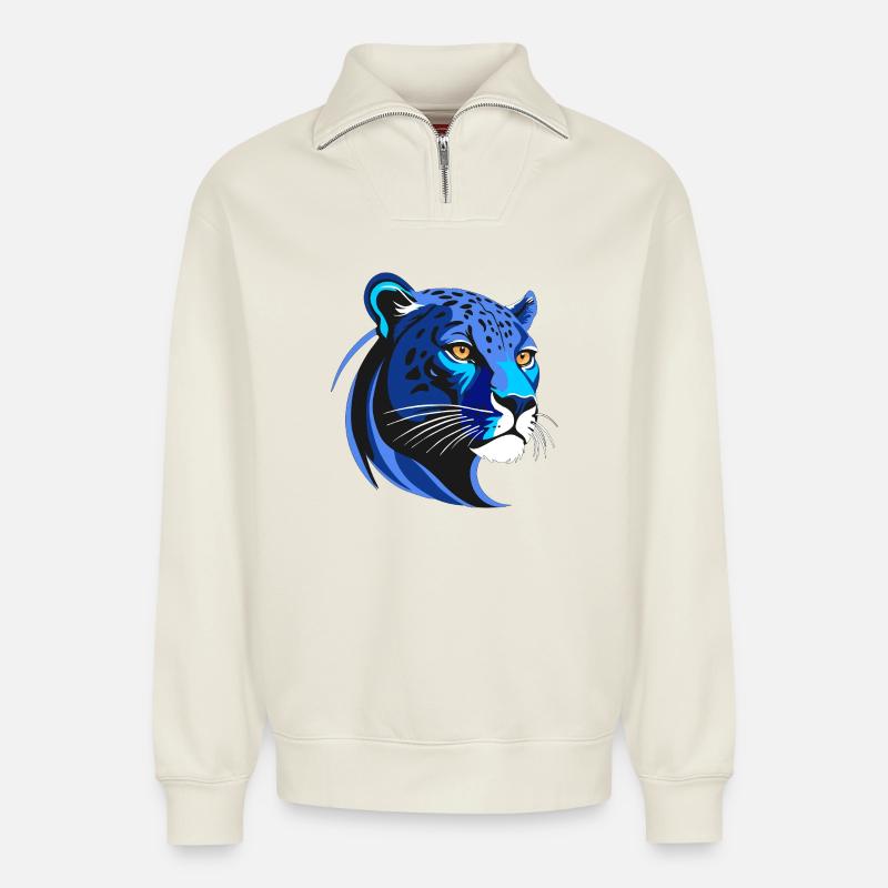PANTER BLU - Relaxed Unisex Organic Half Zip Sweatshirt – von SPREAD - Naturweiß
