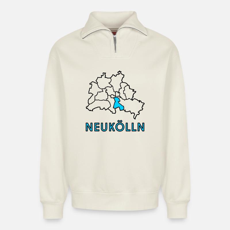 NEUKÖLLN, Stadtteil von Berlin - Relaxed Unisex Organic Half Zip Sweatshirt – von SPREAD - Naturweiß