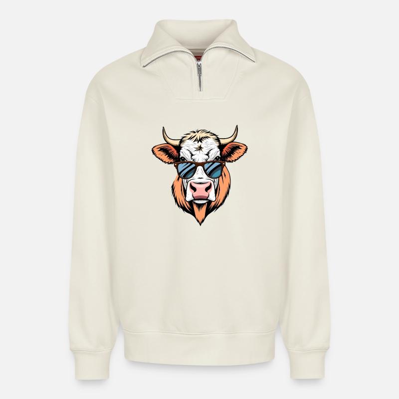 Kuh - Relaxed Unisex Organic Half Zip Sweatshirt – von SPREAD - Naturweiß