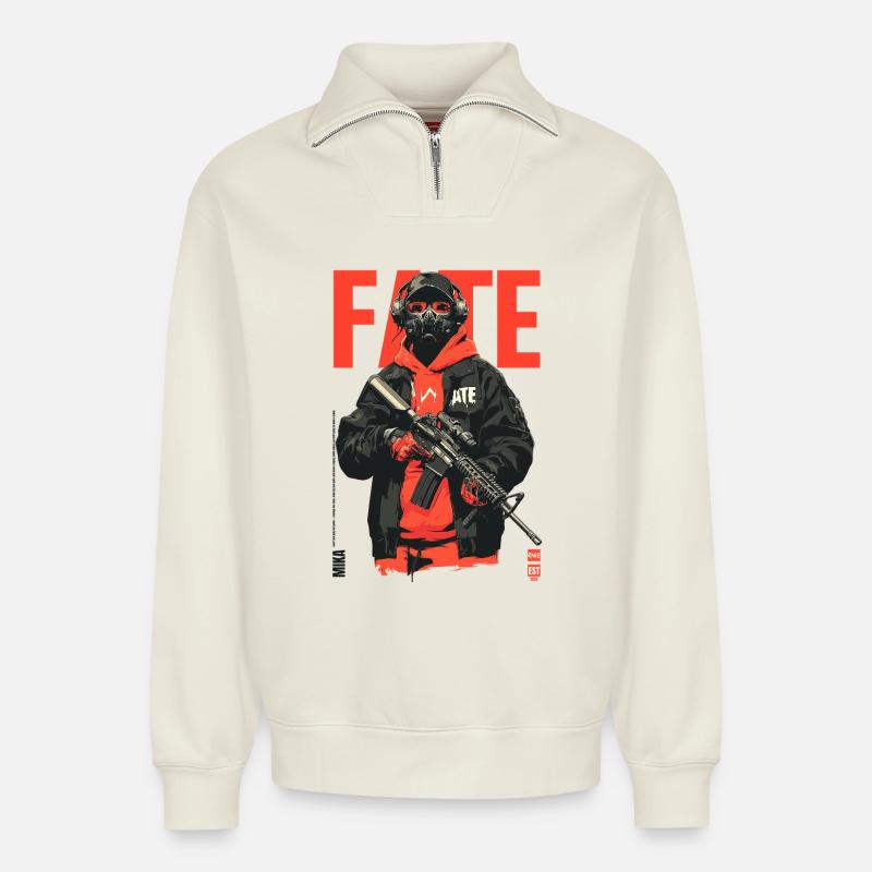 Tactical Guy - Relaxed Unisex Organic Half Zip Sweatshirt – by SPREAD - off white