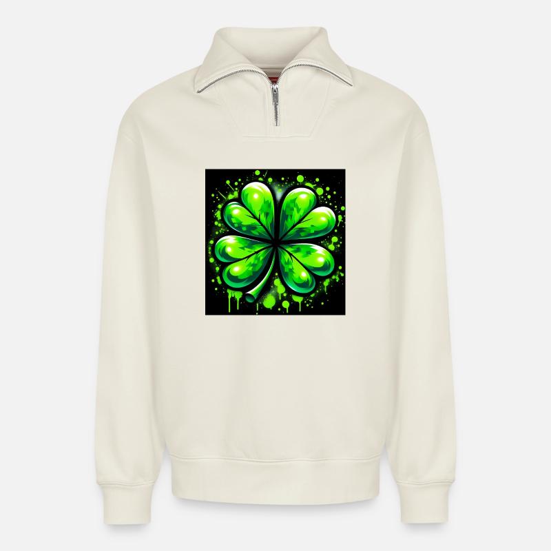 Vierblättriges Kleeblatt - Relaxed Unisex Organic Half Zip Sweatshirt – von SPREAD - Naturweiß