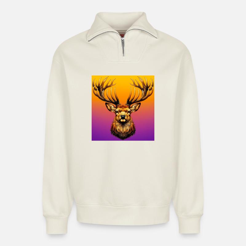 Cerf - Sweat unisexe décontracté en coton biologique à demi-zip – de SPREAD - blanc cassé