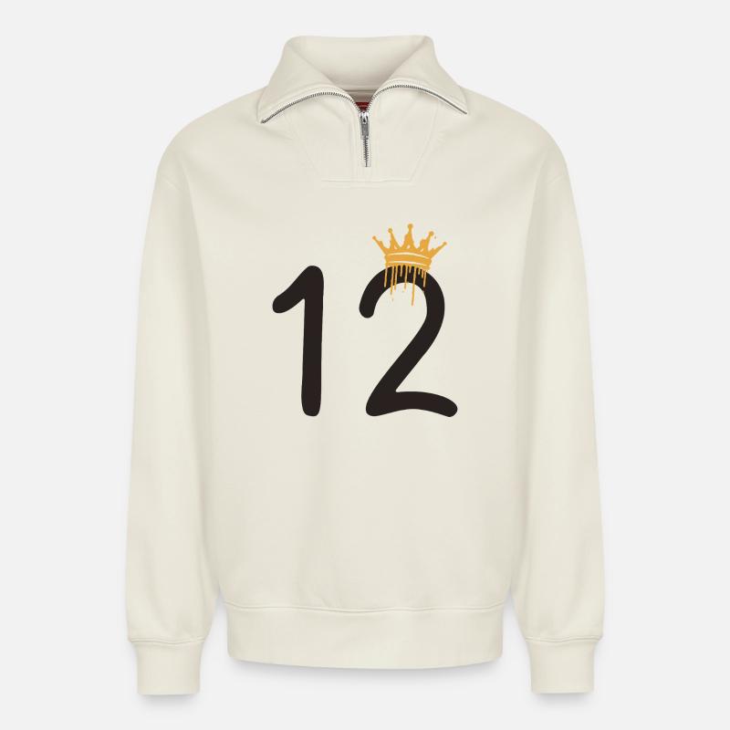 12 - Sweat unisexe décontracté en coton biologique à demi-zip – de SPREAD - blanc cassé