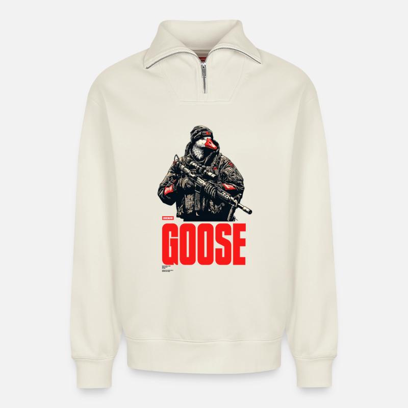 Codename Goose - Relaxed Unisex Organic Half Zip Sweatshirt – von SPREAD - Naturweiß