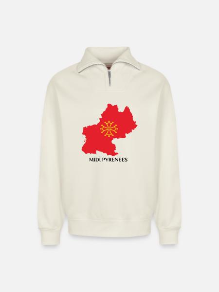 Map of the Midi-Pyrénées - Relaxed Unisex Organic Half Zip Sweatshirt – by SPREAD - off white