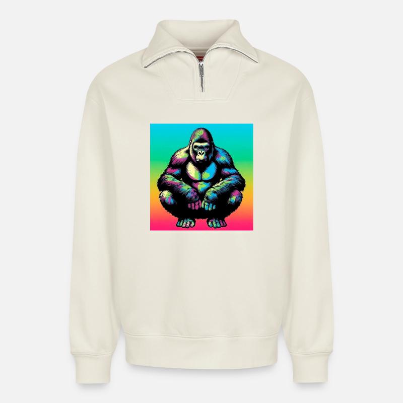 Gorilla - Relaxed Unisex Organic Half Zip Sweatshirt – von SPREAD - Naturweiß