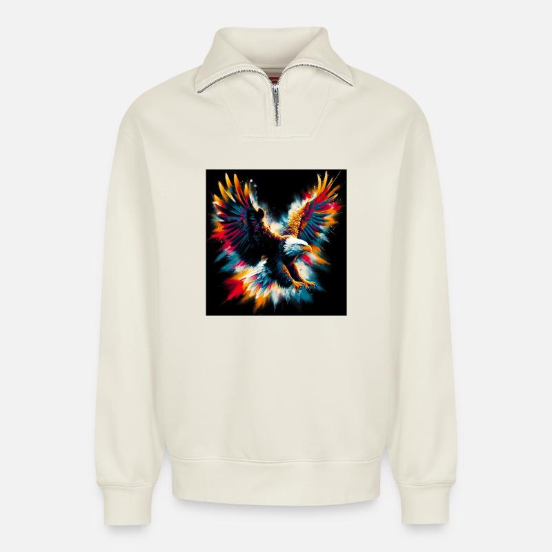 eagle - Relaxed Unisex Organic Half Zip Sweatshirt – by SPREAD - off white