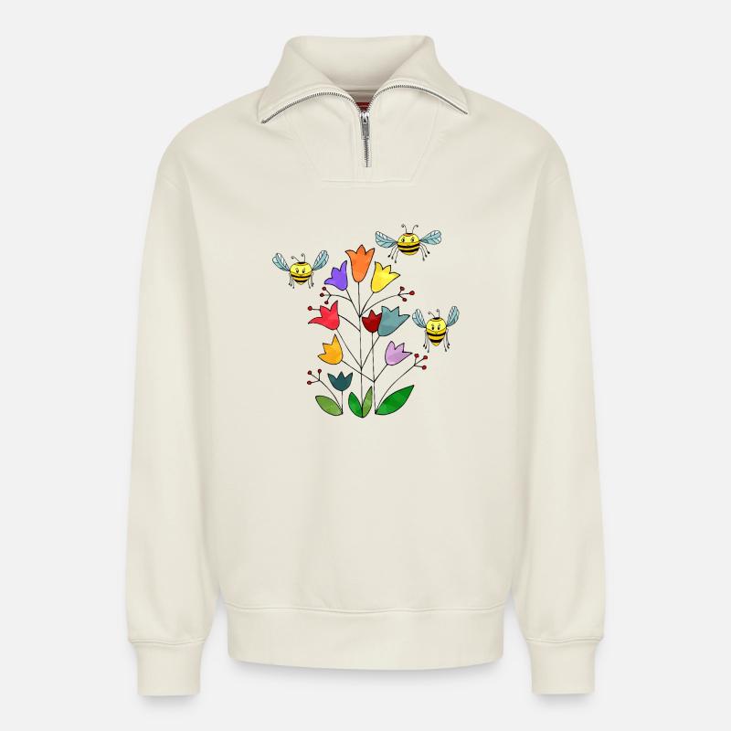 Insects - Relaxed Unisex Organic Half Zip Sweatshirt – by SPREAD - off white